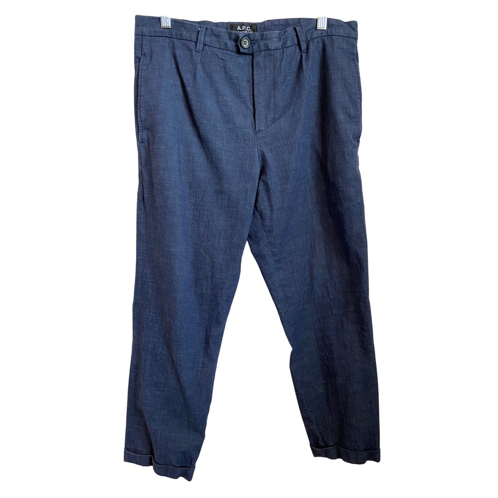 APC Rue Madame Paris Womens Blue Cotton Blend Cuffed Tapered Trousers Size M